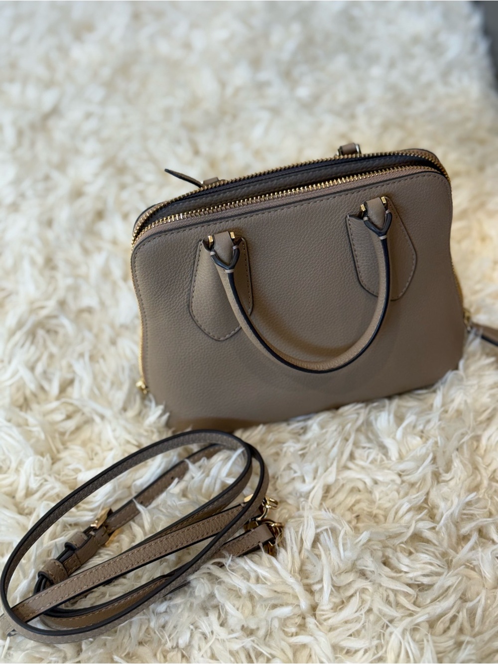 Tory Burch Taupe Pebbled Leather Dome Satchel Crossbody - Picture 2 of 9